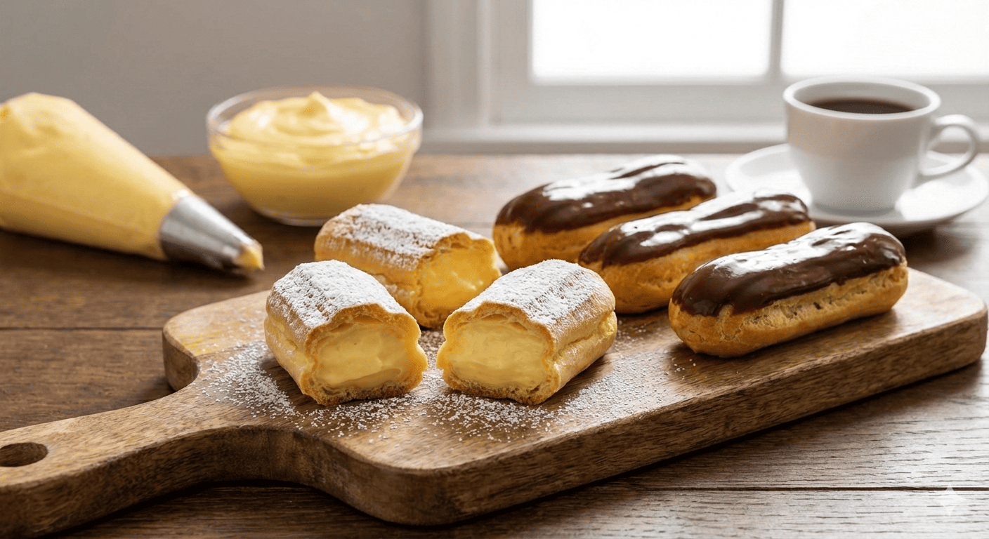 Eclere cu crema Nesquik de ciocolata si sos de Nutella